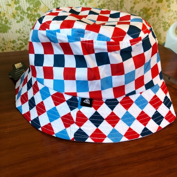Chillmeister Hat One Size‎ Red White Blue Checkered Americana Bucket Stretchy - Picture 7 of 11